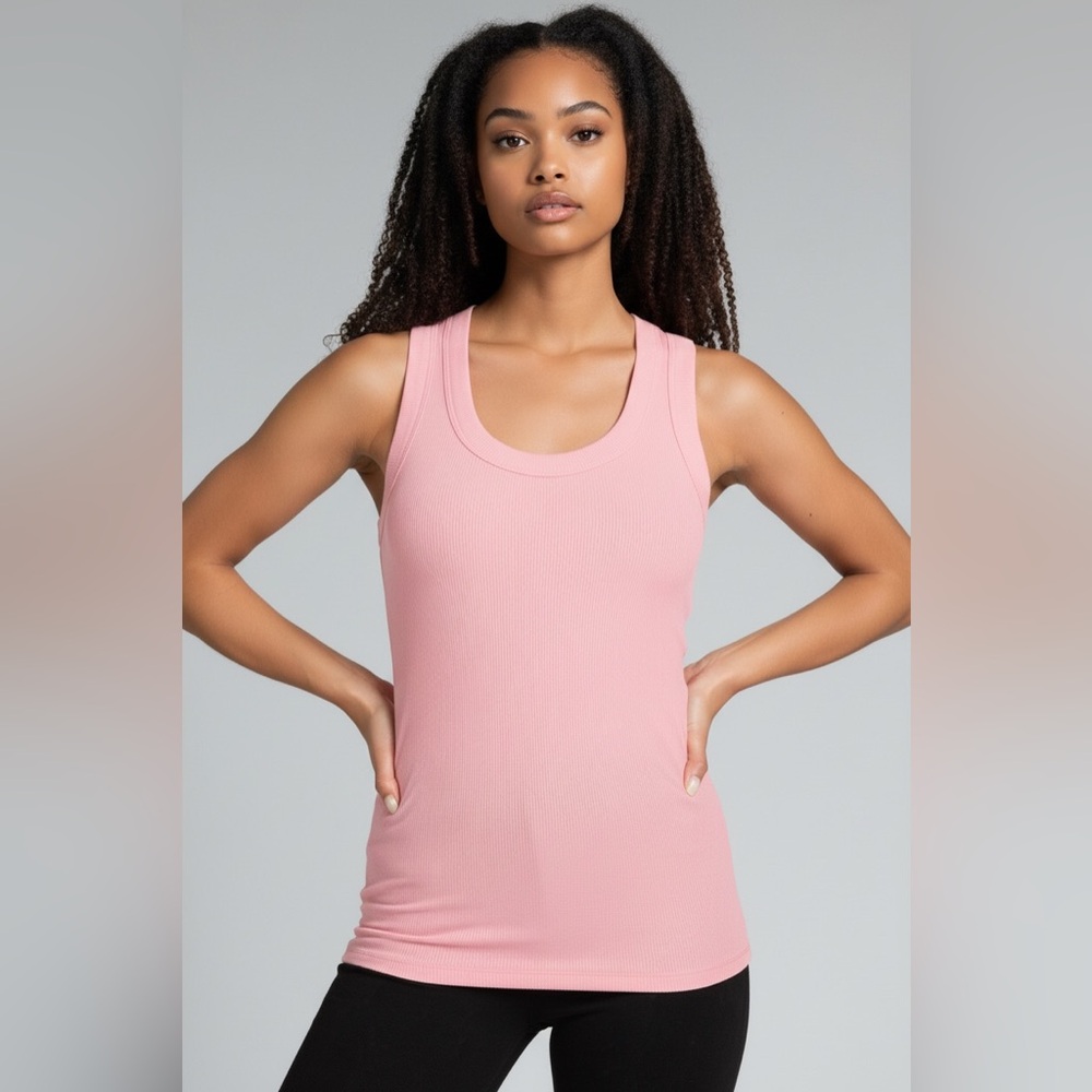 Zenana Classic Pink Ribbed Scoop Neck Tank Top